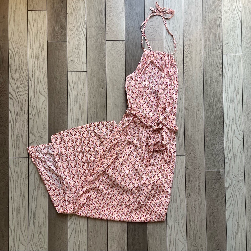 Ava Lynn Orange and Red Geometric Maxi Dress